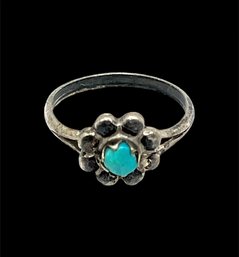 Vintage Sterling Silver Flower Turquoise Ring, Size 6