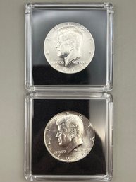 2 Beautiful 1965 Uncirculated Kennedy Half Dollars 40 Silver In Plastic Cases