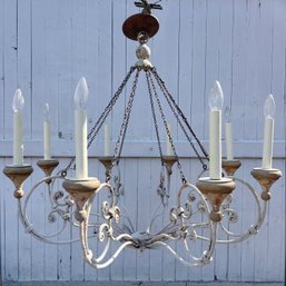 A Rustic Metal And Wood Chandelier - Cottage Decor