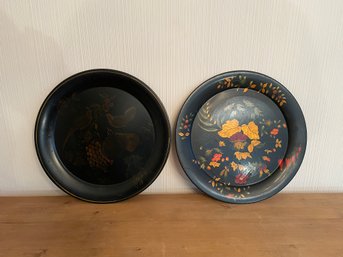 Lot Of 2 Vintage Hand Painted Trays