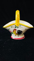 Py Ucagco Rooster & Roses Basket Provincial Porcelain Candy Dish Top Handle