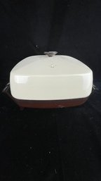 Vintage West Bend Tan Brown Stripe Immersible Teflon Electric Skillet