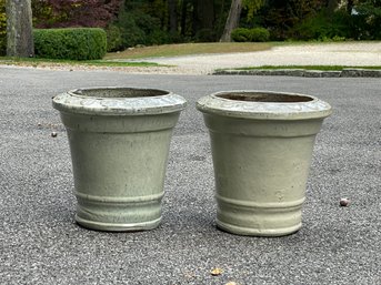 Pair Of Green Glazed Planters