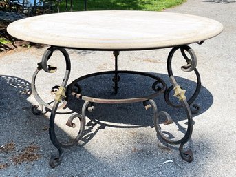 A Stunning Vintage French Wrought Iron Dining Table With Travertine Top