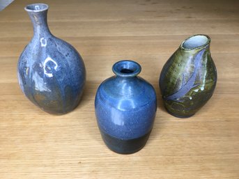 (SET OF 3) VINTAGE STUDIO POTTERY VASES VESSELS, SIGNED