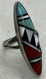 Vintage Old Pawn ZUNI INDIAN GEOMETRIC MULTI-STONE MOSAIC RING