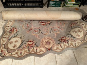 Wool Area Rug Gray With Scalloped Edge