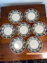 7 Dinner Plates Sberna Deruta Dipinto A Mano Italian Hand Painted 11'