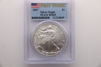 2007 Silver Eagle Coin 1 Ounce .999 PCGS Ms 69 First Strike