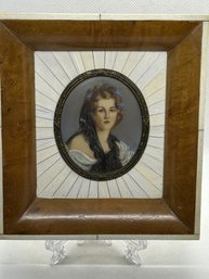 Antique French Hand Painted And Signed Miniature Portrait With Ornate Frame