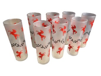 Set Of Eight 1950s Libbey Red Horses Black Stars Cocktail Tumblers