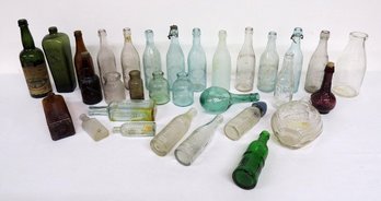 A Table Lot Of Antique Beer, Milk, Liquor & Other Bottles