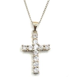 Beautiful Sterling Silver Clear Stones Cross Pendant