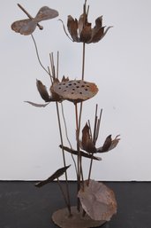 VINTAGE METAL FLOWER & BUTTERFLY SCULPTURE