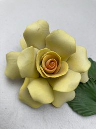 Porcelain Yellow Rose With 1 Bud Vintage Made In Italy AMC Capodimonte