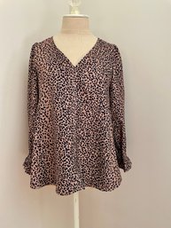 Tuckernuck Animal Print V Neck Blouse, Size M