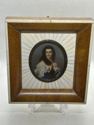 Antique French Hand Painted And Signed Miniature Portrait With Ornate Frame