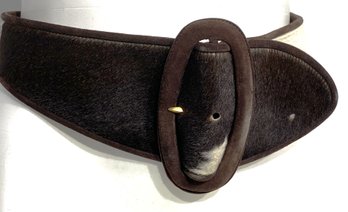 A DONNA KARAN NY Leather Cow Hair Belt Made In Italy Size L - 36' Long