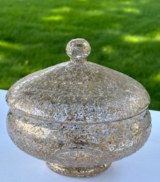 1950's  West Virginia Glass Weeping Gold Confetti Splatter  Candy Dish With Lid 7' Height