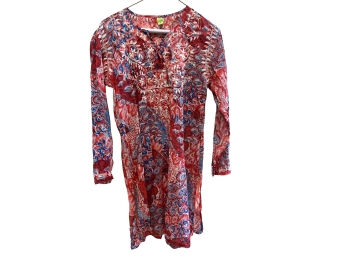 Raj Embroidered Sheer Cotton Indian Print Dress - Size XL