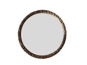 Beautiful Vintage Circular 26' Mirror With Gilded Plaster Floral Frame