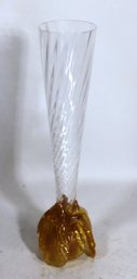 Early Steuben Style Formed Vase Art Glass Clear And Amber