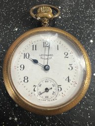 Early Antique Leonard Duchess Gold Plated Bezel Pocket Watch With Embossed Pattern