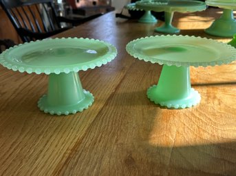 Pair Pedestal Jadeite Hobnail Cookie Plates