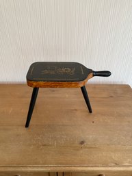 Vintage 3 Legged Wooden Painted Milking Stool With Handle