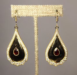 Bellezza Gold Plated Large Pierced Earrings Having Garnet Stones