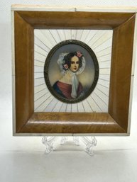 Antique French Hand Painted And Signed Miniature Portrait With Ornate Frame