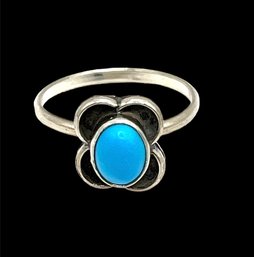 Vintage Sterling Silver Turquoise Flower Ring, Size 5.5