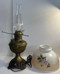 Glass And Brass Oil Lamp And Lamp Shade