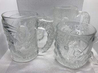 Set Of 4 Vintage BATMAN Glass Mugs- Batman, Robin, Riddler And Two-face