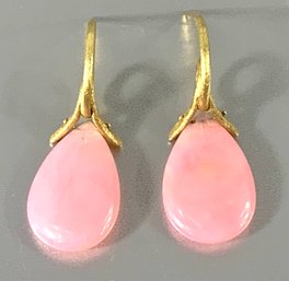 Pair Of Rose Quartz 14K Gold Pierced Earrings - No Posts