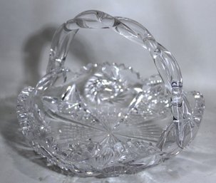 American Brilliant Cut Glass Handled Basket 8' Wide