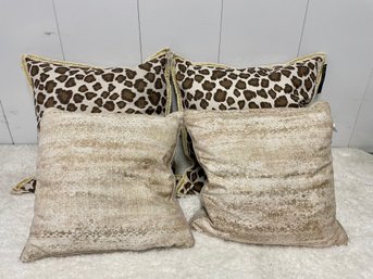 Pair Of Cheetah Print & Pair Of Tan Patterned Throw Pillows