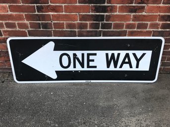 Large Authentic Black & White Aluminum One Way Sign - 54' INCHES ! - Great Man Cave Item - Great Piece !