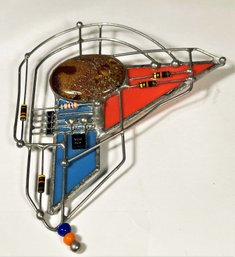 Contemporary Wire And Art Glass Brooch Architectural