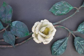 A WHITE ROSE STEM PAINTED METAL SCULPTURE