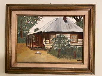 OIL PAINTING OF A CABIN SIGNED BROOKS