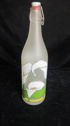 Vintage Frosted Glass Bottle Decanter With Lillies