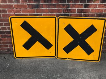 Two Genuine Black & Reflective Yellow Street Signs - Genuine Street Signs - GREAT MAN CAVE ITEMS ! - Very Cool