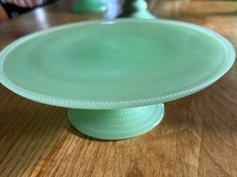 Delicate Jadeite Pedestal Cake Stand With Tiny Beads Around Top And Base