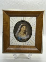 Antique French Hand Painted And Signed Miniature Portrait With Ornate Frame