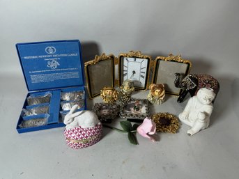 PORCELAIN MONKEY, RABBIT DRESSER BOX, ETC.