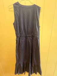 Talbots Navy Blue Cotton Sleeveless Wrap Dress With Ruffled Bottom - Size 16