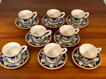 8 Cups And Saucers Sberna Deruta Dipinto A Mano Italian Hand Painted