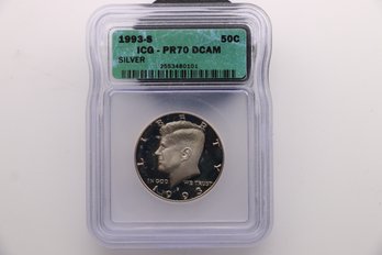 1993 S Kennedy Proof Silver Half Dollar ICQ Pr70 Dcam Coin