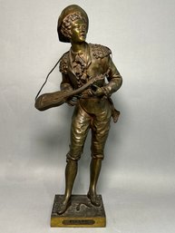 Antique Cast Bronze Charles Anfrie  'Figaro Par Anfrie' Statue